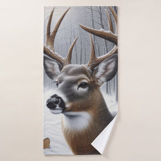 Winter deer/Buck art Bath Towel (Bath Towel)