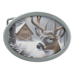 Winter deer/Buck art Belt Buckle