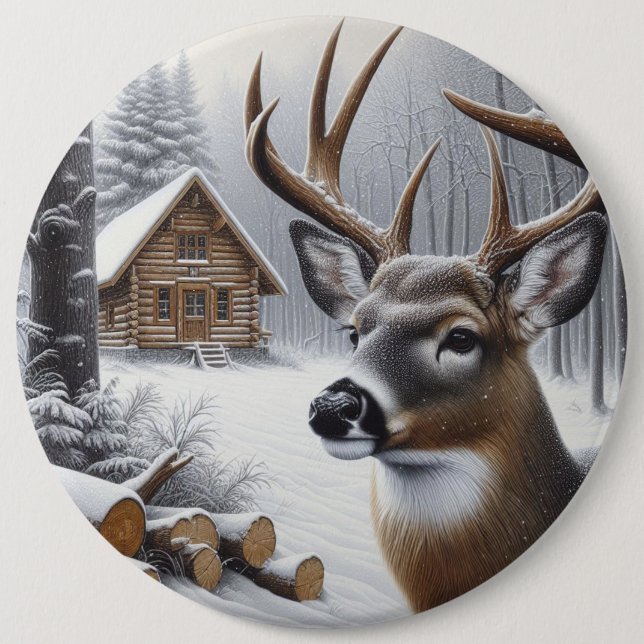 Winter deer/Buck art Button (Front)