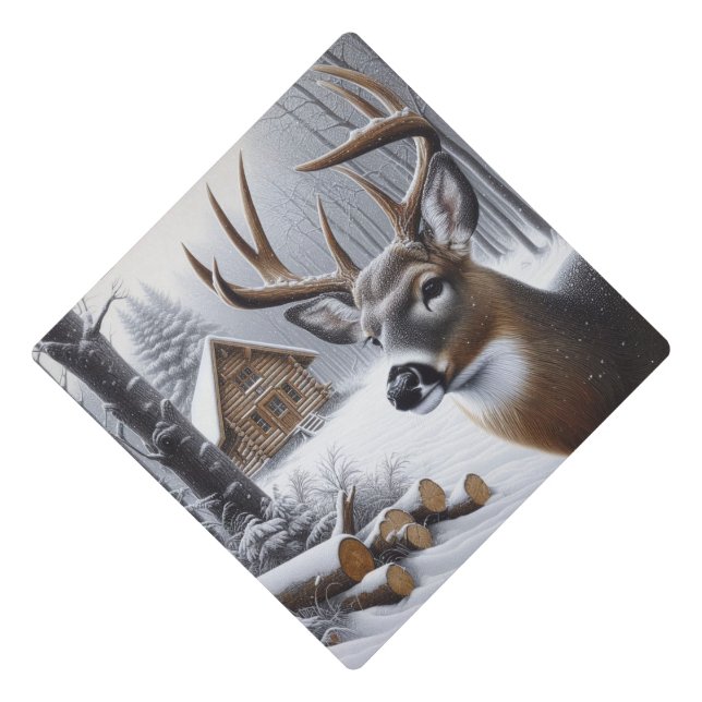Winter deer/Buck art Graduation Cap Topper (Front)