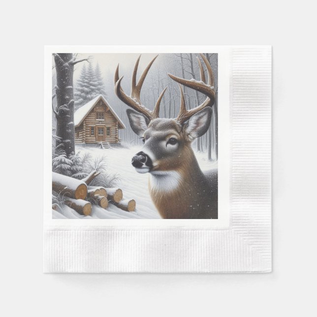 Winter deer/Buck art Napkins (Front)