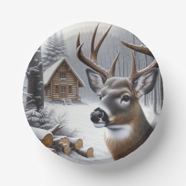 Winter deer/Buck art Paper Bowls (Front)
