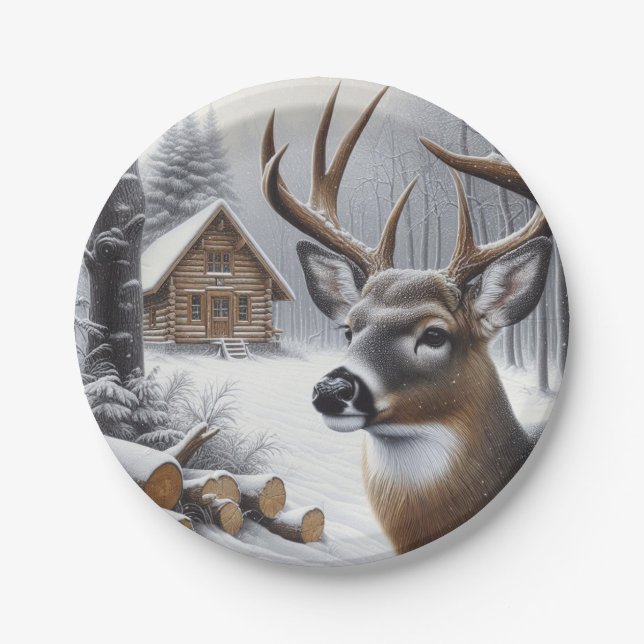 Winter deer/Buck art Paper Plates (Front)