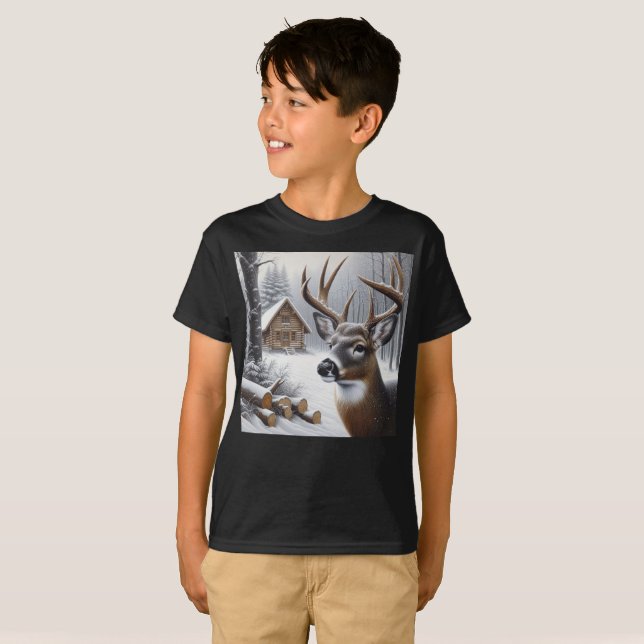 Winter deer/Buck art T-Shirt (Front Full)