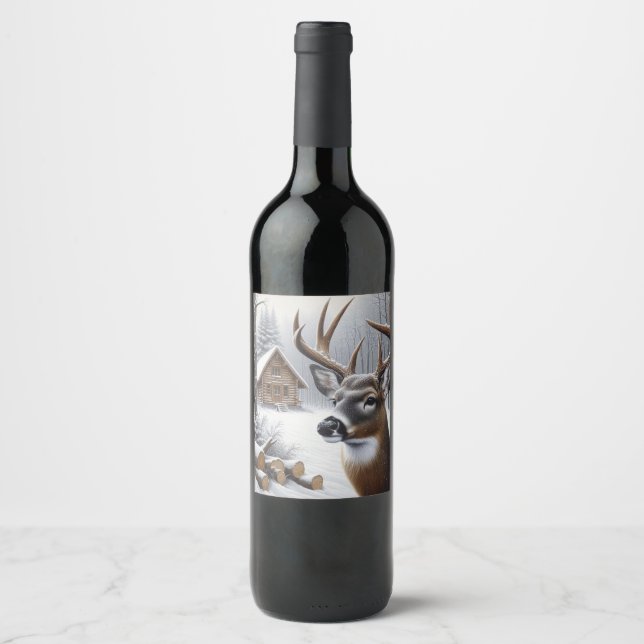 Winter deer/Buck art Wine Label (Front)