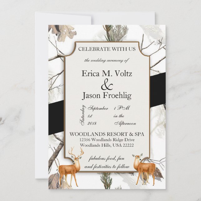 Winter Deer Camouflage Wedding Invitation (Front)