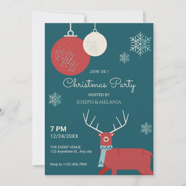 Winter deer christmas  invitation (Front)