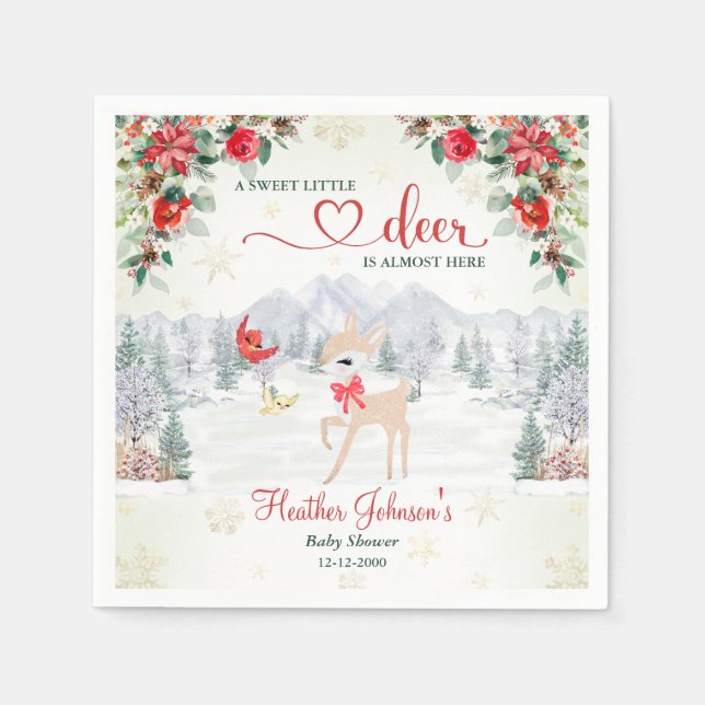 Winter Deer Christmas Snowflake Baby Shower  Napkins (Front)