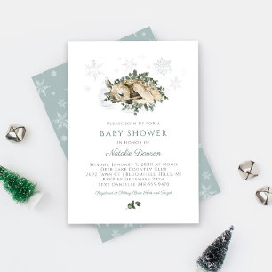 Winter Deer Fawn Snowflake Baby Shower Invitation