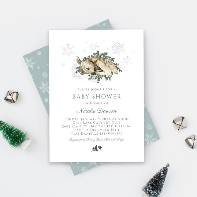 Winter Deer Fawn Snowflake Baby Shower Invitation (Creator Uploaded)