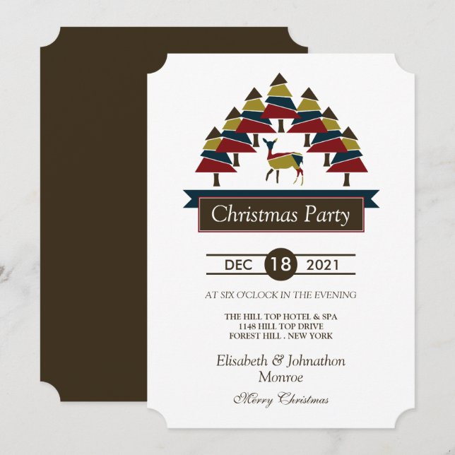 Winter Deer Forest Christmas Party Invitation (Front/Back)