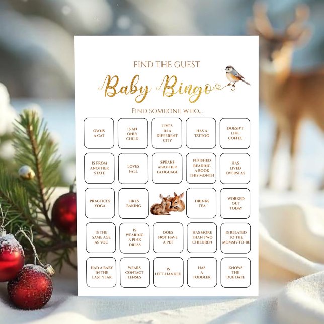 Winter Deer Forest Find The Guest Baby Bingo Game Invitation (Creator Uploaded)