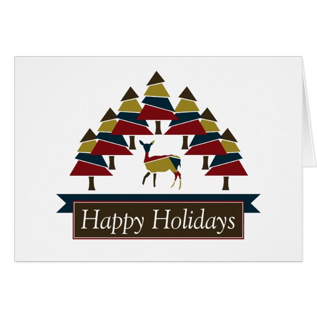 Winter Deer Forest Happy Holidays Cards (Front Horizontal)