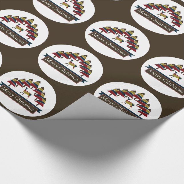 Winter Deer Forest Merry Christmas Circled Wrappin Wrapping Paper (Corner)