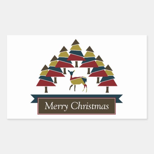 Winter Deer Forest Merry Christmas Rectangular Sti Rectangular Sticker