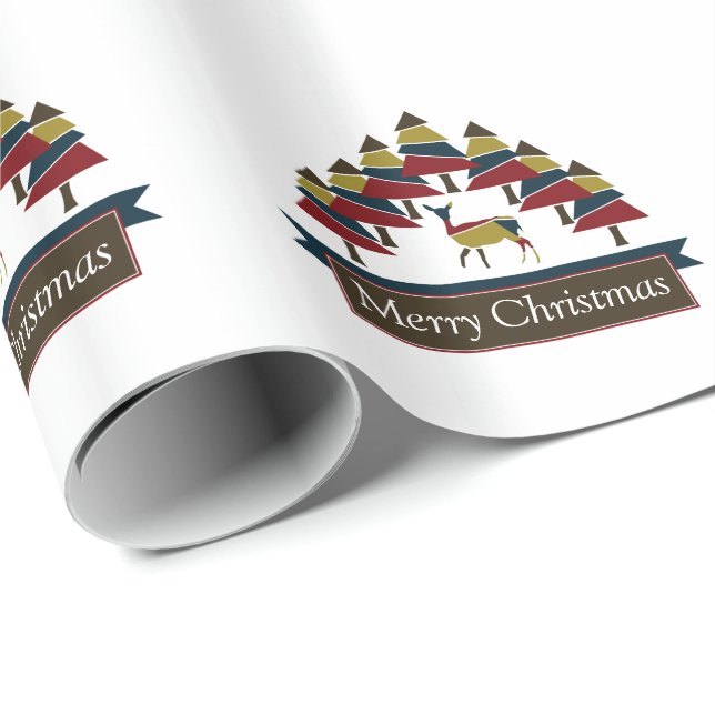 Winter Deer Forest Merry Christmas Wrapping Paper (Roll Corner)