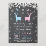 Winter Deer Gender Reveal Invitation<br><div class="desc">Winter Deer Gender Reveal Invitation. White Snowflake. He or She. Boy or Girl. Pink and Blue. Christmas Holiday Gingerbread Man. Chalkboard Background. Black and White. For further customization,  please click the "Customize it" button and use our design tool to modify this template.</div>