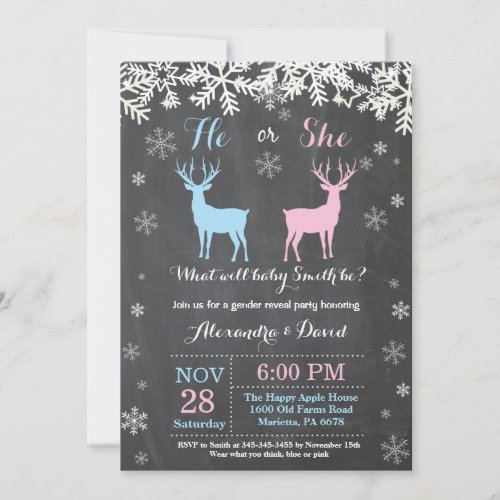 Winter Deer Gender Reveal Invitation