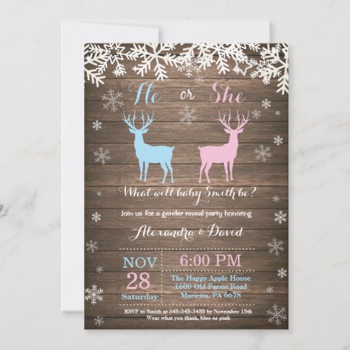 Winter Deer Gender Reveal Invitation