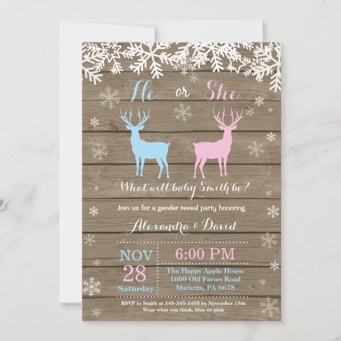 Winter Deer Gender Reveal Invitation Zazzle