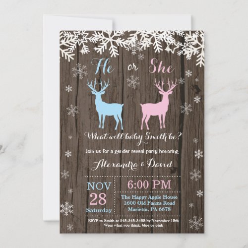 Winter Deer Gender Reveal Invitation