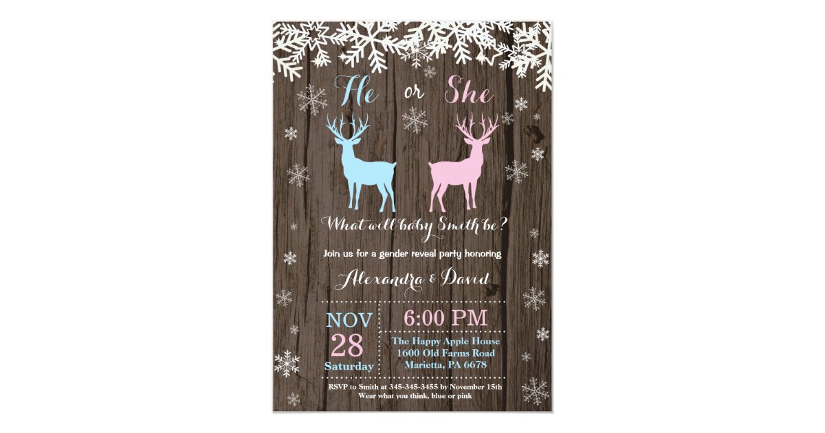 Winter Deer Gender Reveal Invitation