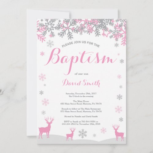 Winter Deer Girl Baptism Invitation