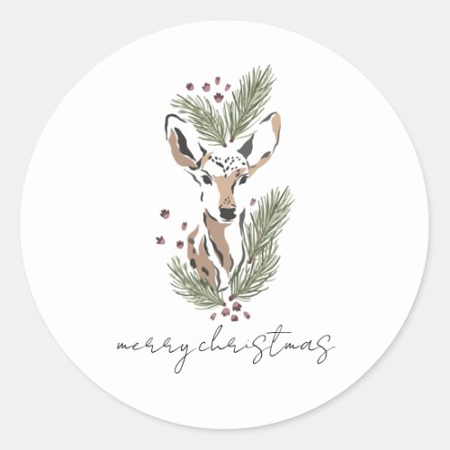 Winter Deer Holly Classic Round Sticker