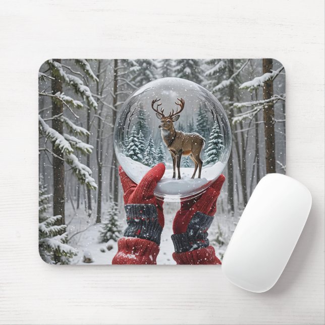 Winter Deer In Snow Globe Mouse Pad (With Mouse)