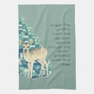 Winter Deer in the Snow – Wildlife Art Home Decor Kitchen Towel