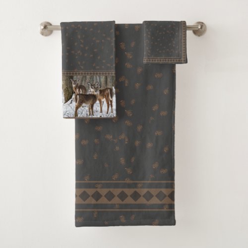 Winter Deer  Pine Cones Bath Towel Set