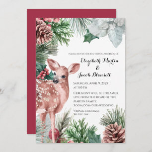 Winter Deer, Pinecones, and Holly Virtual Wedding Invitation