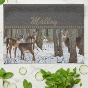Winter Deer & Pinecones Kitchen Towel