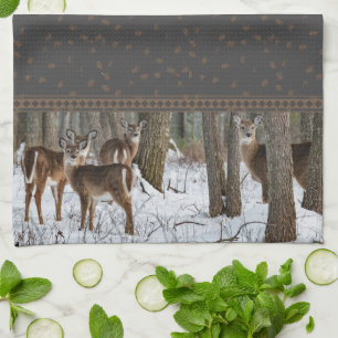 Winter Deer & Pinecones Kitchen Towel