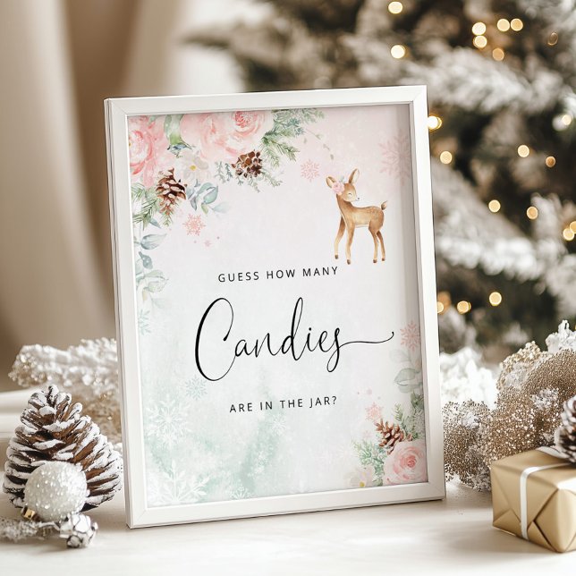 Winter deer pink Guess how many candies Poster (Creator Uploaded)