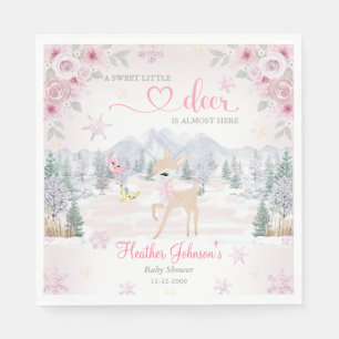 Winter Deer Pink Snowflake Baby Shower  Napkins