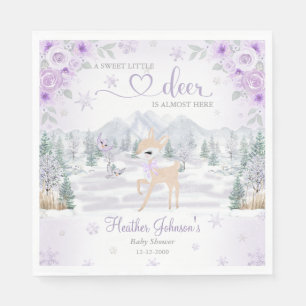 Winter Deer Purple Snowflake Baby Shower Napkins