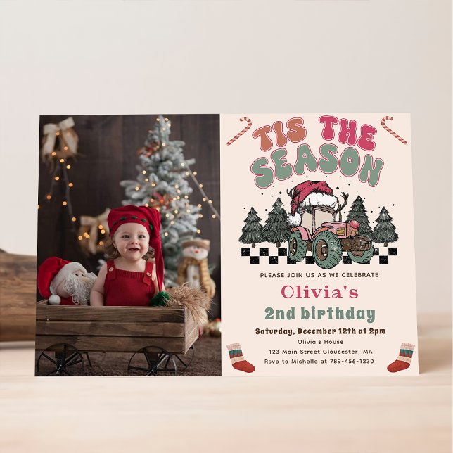 Winter Deer Truck Christmas Birthday Party Photo Invitation (Creator Uploaded)