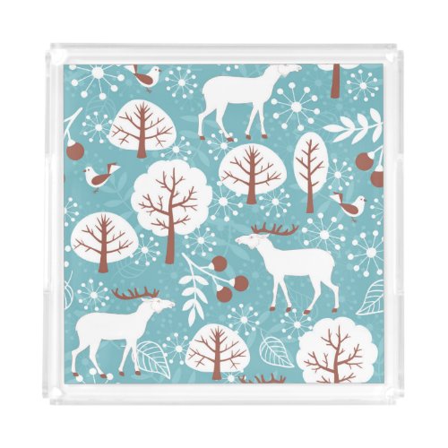 Winter deer vintage seamless background acrylic tray
