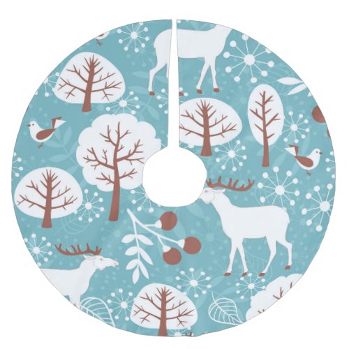 Winter deer vintage seamless background brushed polyester tree skirt