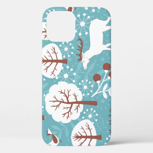 Winter deer vintage seamless background iPhone 12 case