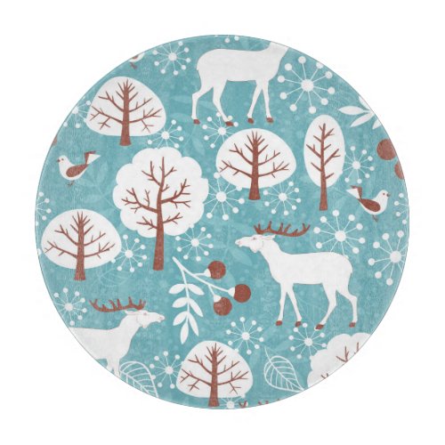 Winter deer vintage seamless background cutting board