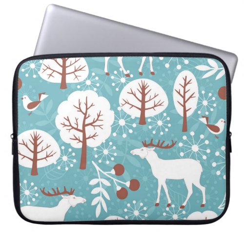 Winter deer vintage seamless background laptop sleeve