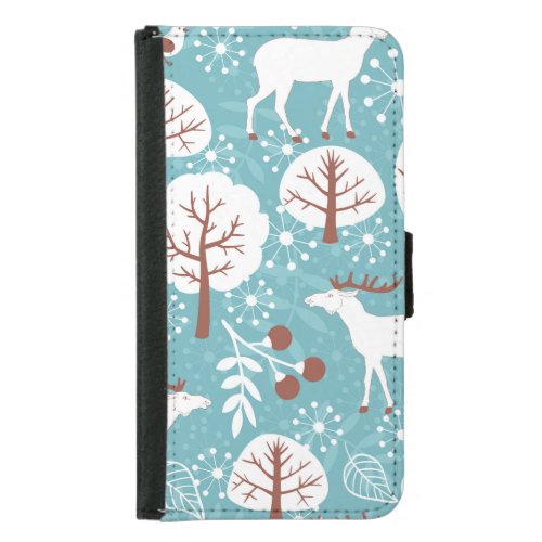 Winter deer vintage seamless background samsung galaxy s5 wallet case