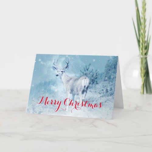 Winter Deer with Pine Trees Merry Christmas Holiday Card