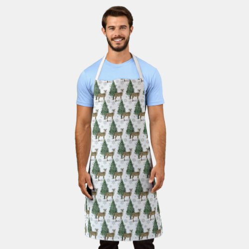 Winter Deer with Snowflakes All_Over Print Apron
