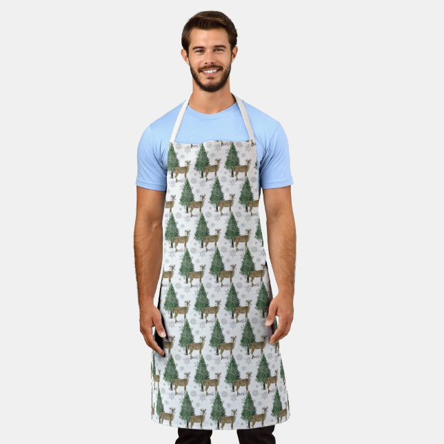 Winter Deer with Snowflakes All-Over Print Apron (Worn)