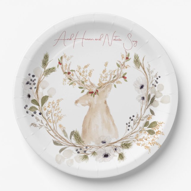 Winter Deer Wreath  Paper Plates (Front)