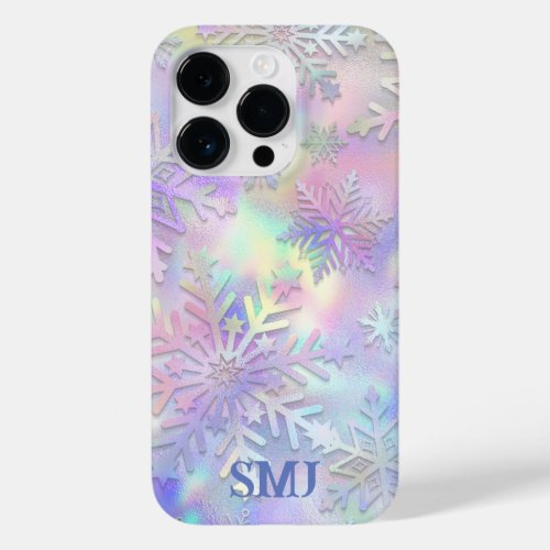 Winter Delight Pastel Snowflake Monogram  Case_Mate iPhone 14 Pro Case