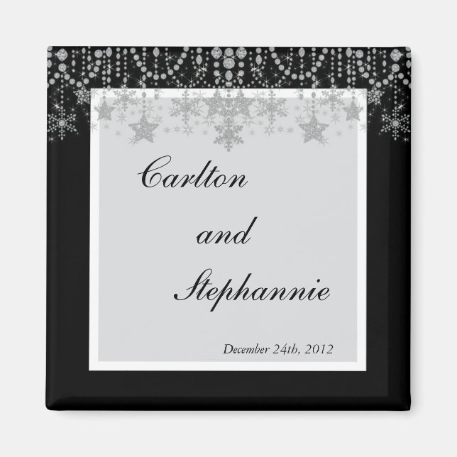 Winter Diamond Wedding Magnet Favor (Front)